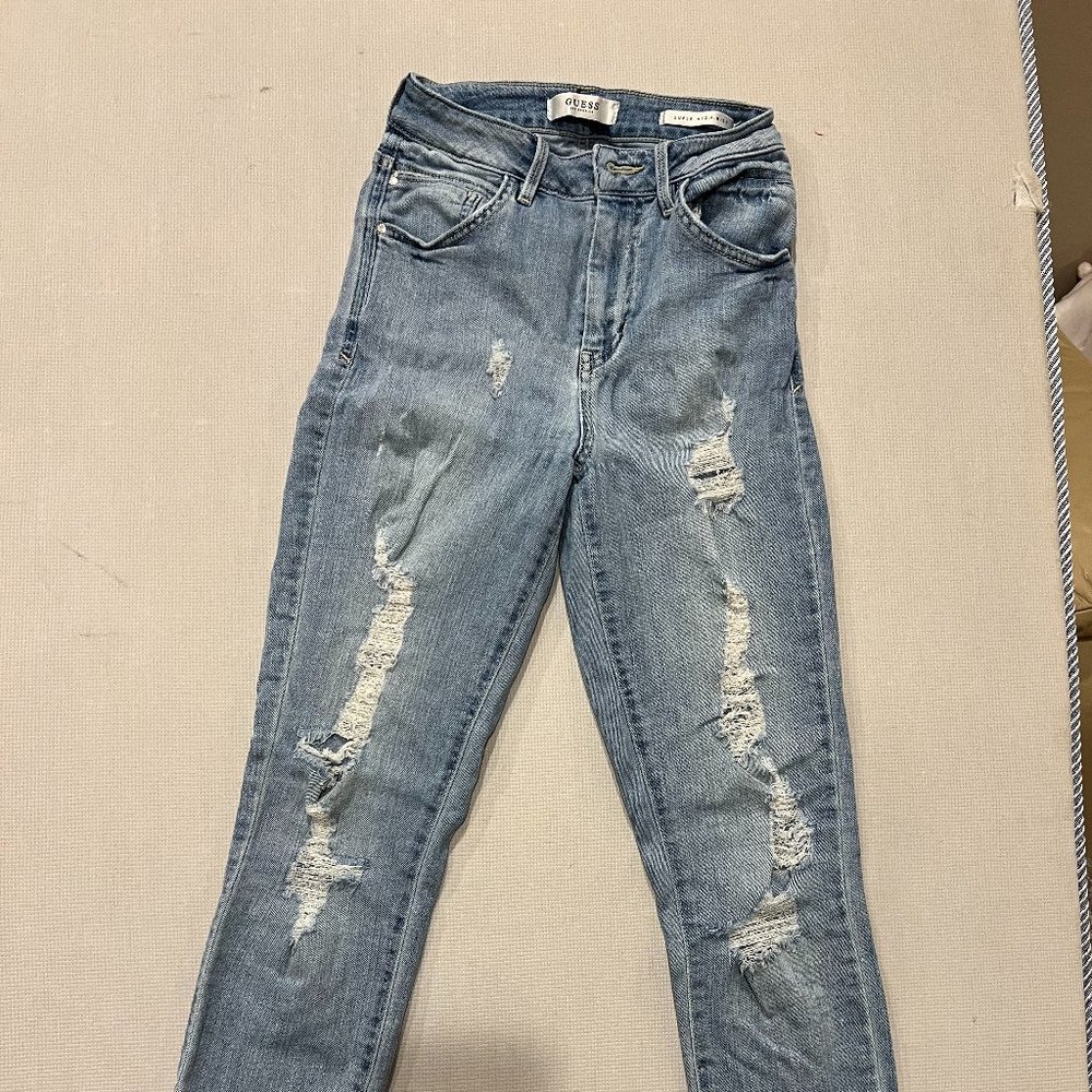 Guess Womens 24 Premium Skinny Low Rise Strech Jeans, Medium Wash Denim